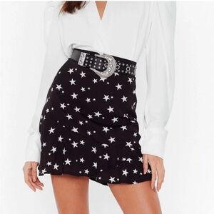 Nasty Gal Black and White Star Plus Mini Flare Skirt NWT - UK14 / US18